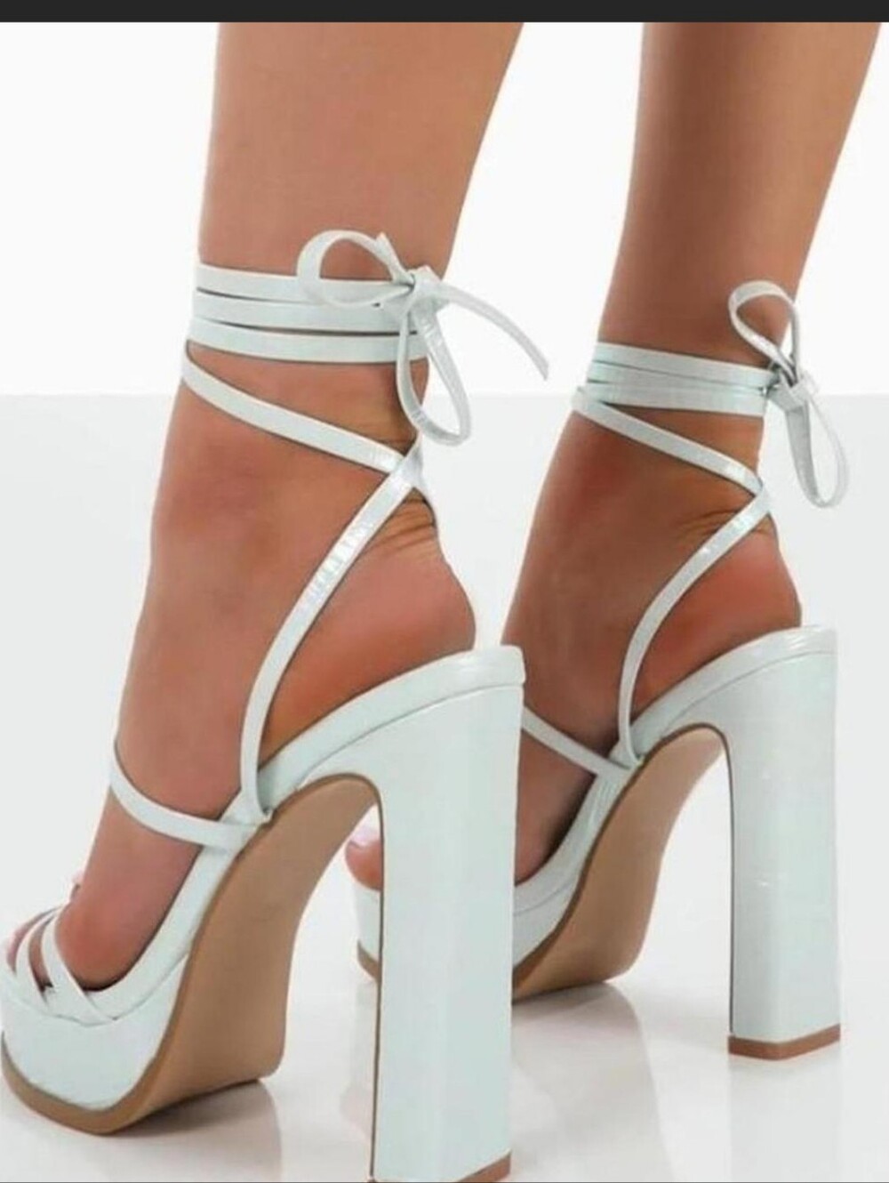 Public Desire Mint Iridescent Lace Up Platform Heels Strappy Block Heel 7.5